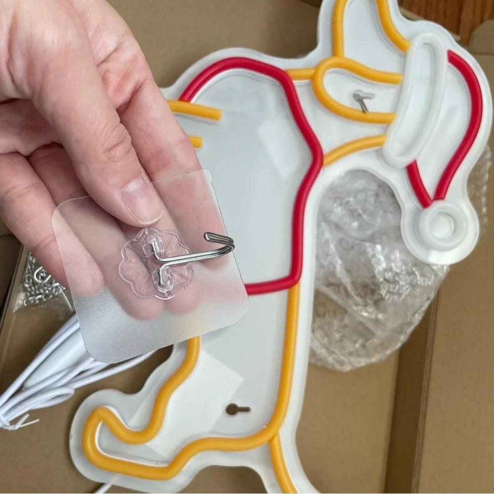 NEW Dachshund Neon Light Wall Decor - Red and Yellow Christmas Hat